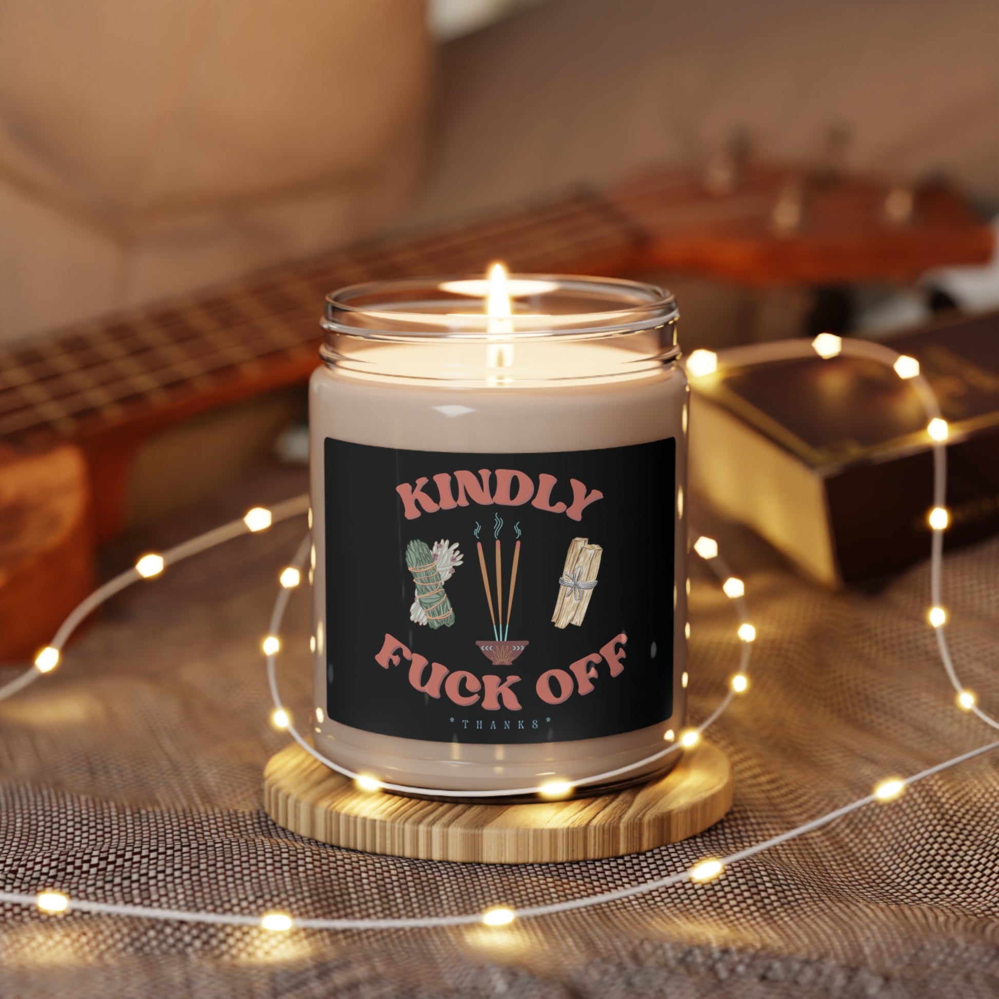 Eco friendly, 9oz soy wax candle with cotton wick and "Protect Your Energy" design.