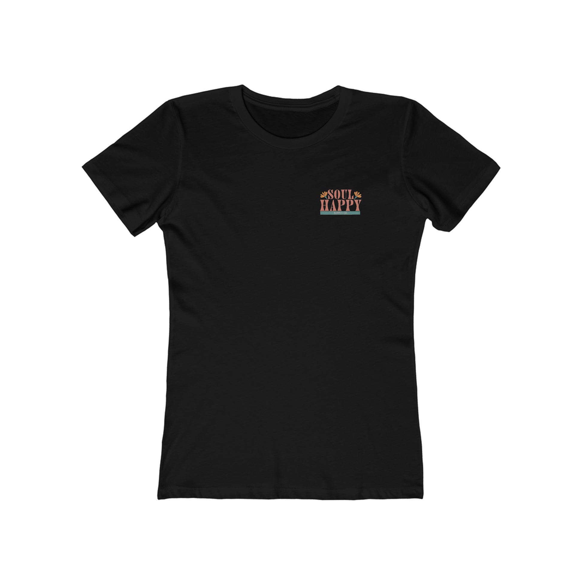 A black, slim fit t-shirt that says Soul Happy Supply Co. on the front.