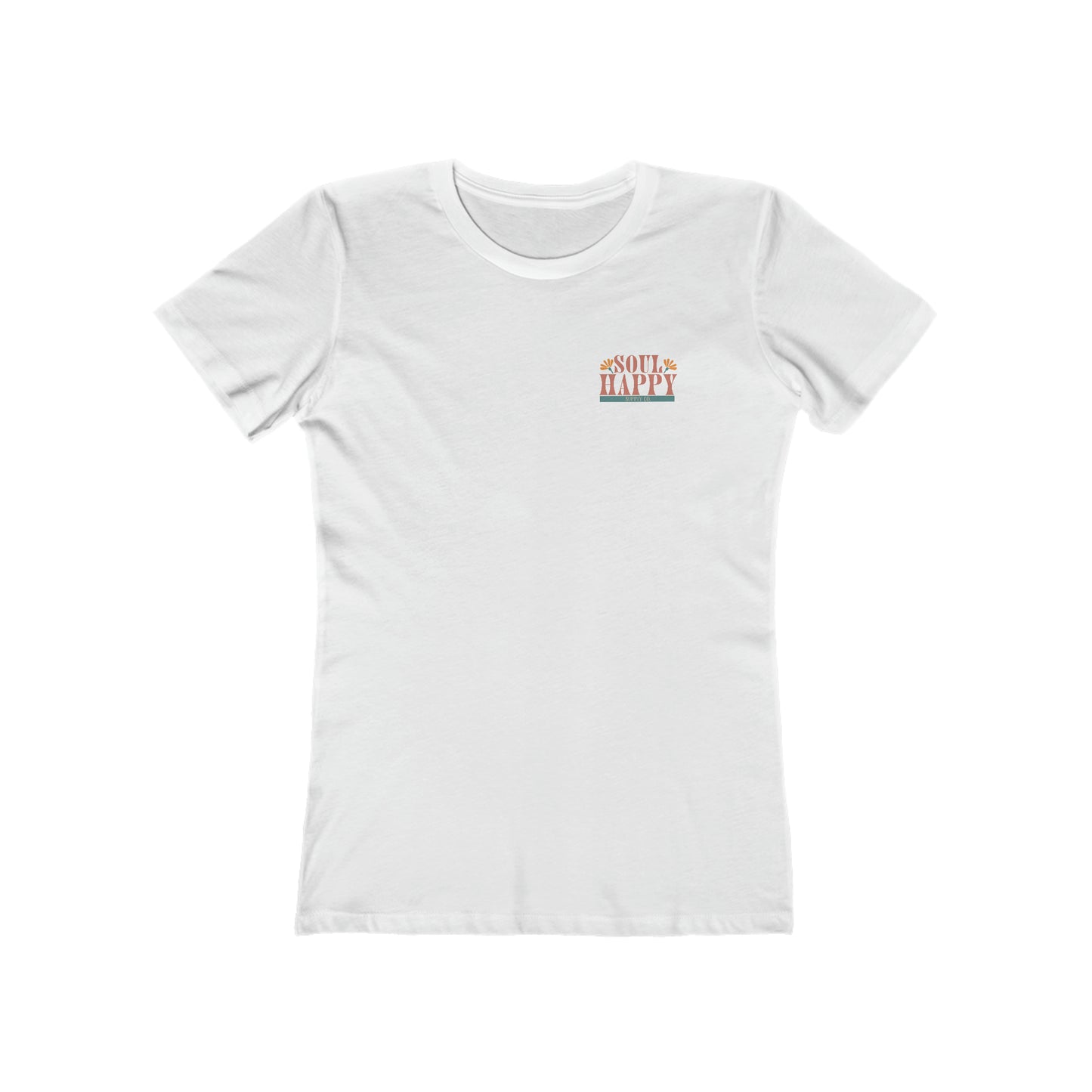 A white, slim fit t-shirt that says Soul Happy Supply Co. on the front.
